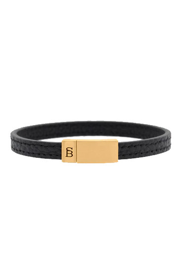 Steel & Barnett Grady Gold Black Elegant pebble finish leather strap bracelet LBD/011