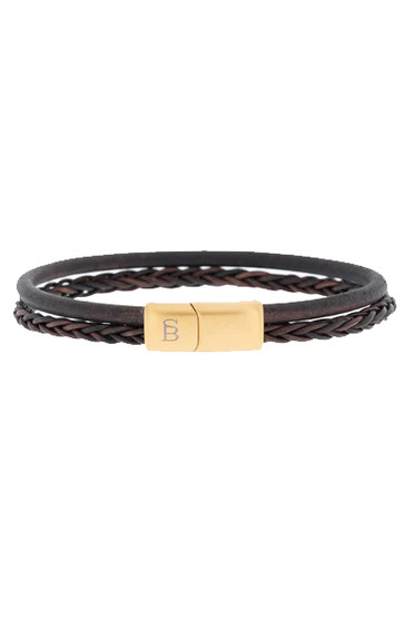 Steel & Barnett Denby Gold Brown double stack braided leather bracelet LBD/012