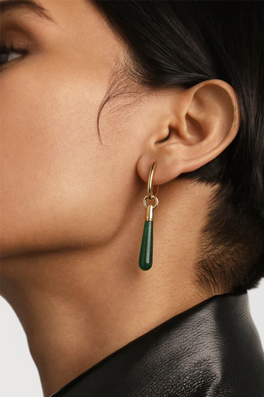 PDPAOLA Large Jupiter Green Aventurine Single Hoop Earring