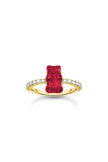 Thomas Sabo Ring With Red Mini Sized Goldbears And Zirconia TR2459RY50