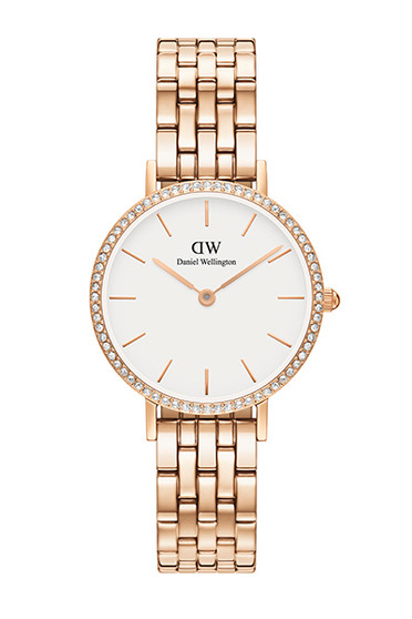 Daniel Wellington Petite 28 Bezel 5-Link White & Rose Gold Watch DW00100666