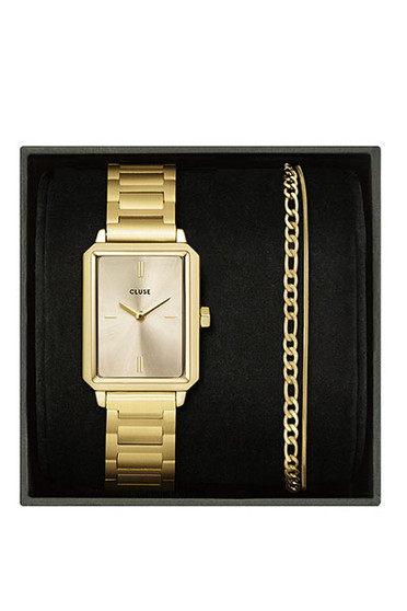 Cluse Fluette Full Gold Watch & Double Chain Bracelet Gift Set CG11507