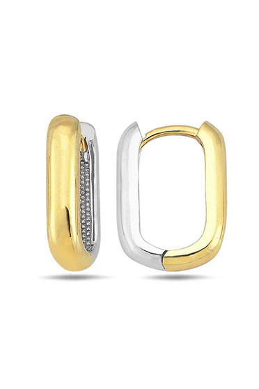 Sonne Fine 9K Gold & White Gold Rectangle Huggie Earrings Sonne Fine 9K Gold & White Gold Rectangle Huggie Earrings