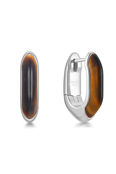 Ania Haie Silver Tiger Eye Huggie Hoop Earrings E068-01H-TE