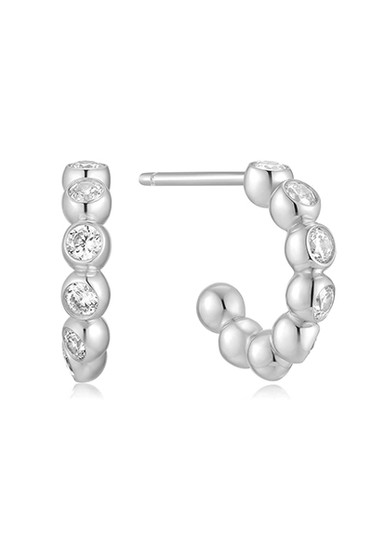Ania Haie Silver Bezel Beaded Huggie Hoop Earrings E066-05H Ania Haie Silver Bezel Beaded Huggie Hoop Earrings E066-05H