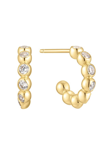 Ania Haie Gold Bezel Beaded Huggie Hoop Earrings E066-05G Ania Haie Gold Bezel Beaded Huggie Hoop Earrings E066-05G