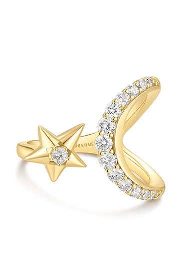 Ania Haie Gold Sparkling Moon and Star Adjustable Ring R066-05G