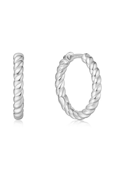 Ania Haie Silver Texture Medium Huggie Hoop Earrings E063-05H Ania Haie Silver Texture Medium Huggie Hoop Earrings E063-05H