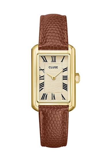 CLUSE Belisenna Watch Leather Nutshell, Sand Textured, Gold Colour Watch CW15008