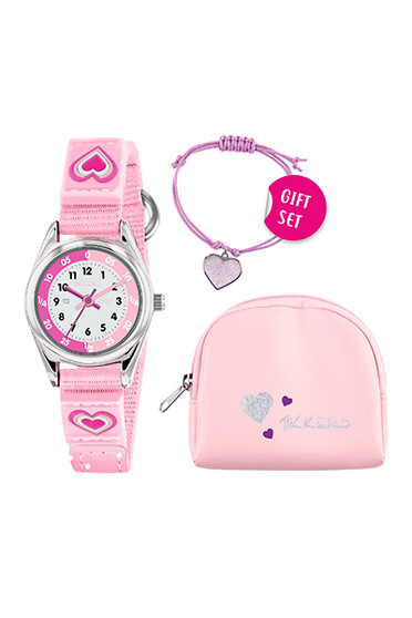 Tikkers Pink Heart Time Watch & Bracelet Purse Gift Set