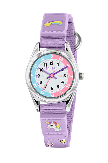 Tikkers Time Teacher Puurple Unicorn Canvas Strap Watch