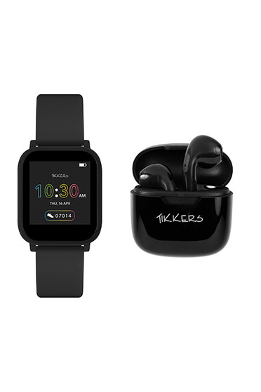 Tikkers Black Smart Watch & Wireless Earbuds Set