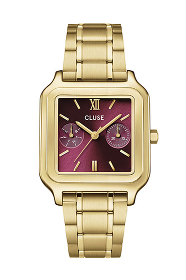 CLUSE Gracieuse Multifunction Dark Cherry Gold Link Watch CW16403