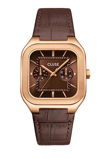 CLUSE Quadrus Multifunction Rose Gold Brown Leather Watch CW26206 