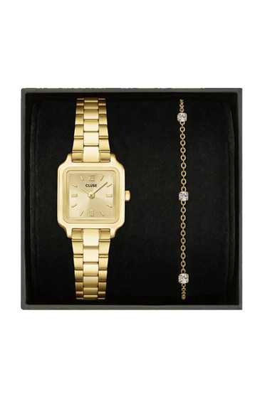 CLUSE Gracieuse Mini Watch Steel & Zirconia Chain Bracelet, Full Gold Colour Gift Set CG15501