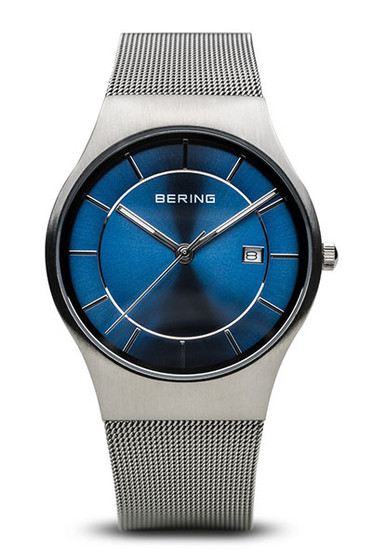 Bering Classic Brushed Silver Blue Watch 11938-003