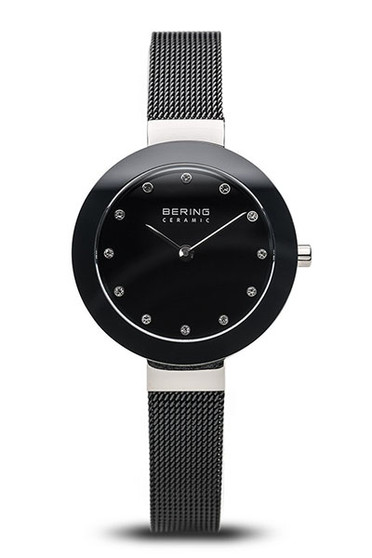 Bering Ceramic Polished Silver Slim Black Watch 11429-102