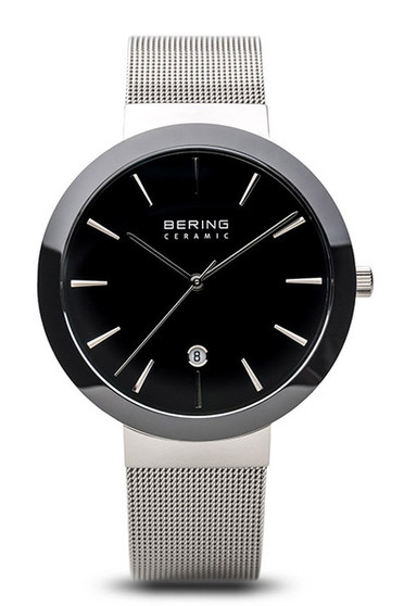 Bering Ceramic Polished Silver Black Watch 11440-042