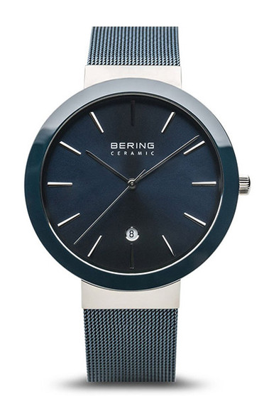 Bering Ceramic Polished Silver Navy Blue Watch 11440-387