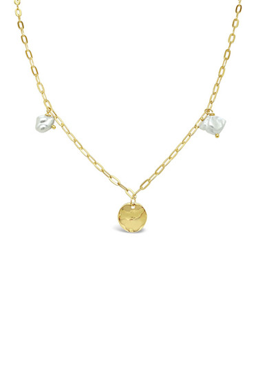 Ichu Disc N' Pearl Chain Link Gold Necklace JP12204G