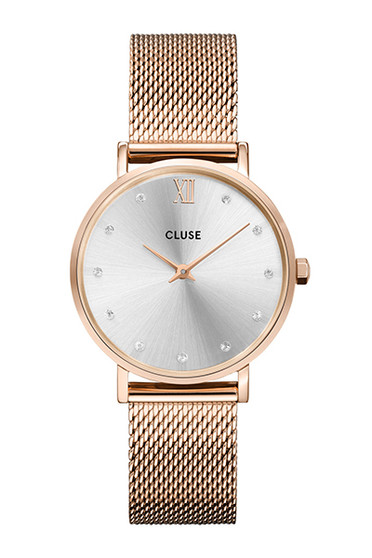 Cluse Minuit Mesh Rose Gold/Silver Crystal Watch CW10205