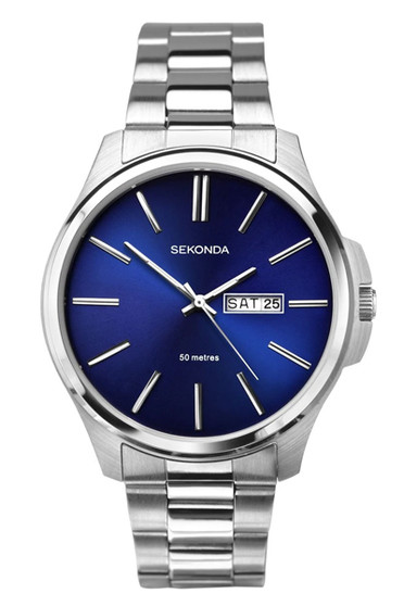 Sekonda Steel Colour Round Blue Dial 41mm SK1224