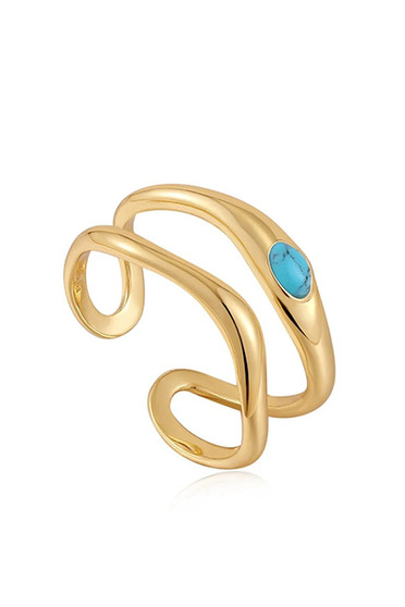 Ania Haie Gold Turquoise Wave Double Band Adjustable Ring