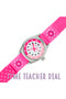 Tikkers Time Teacher Pink Flower Canvas Strap Watch
