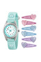 Tikkers Green Heart Velcro Watch + Hair Clips Set 