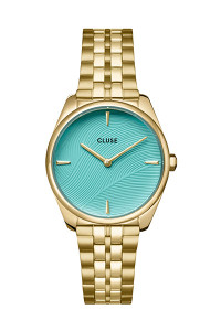 Cluse Feroce Petite Leaf Texture Pool Blue / Gold Link Watch CW11220