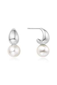 Ania Haie Silver Pearl Dome Hoop Earrings E062-06H