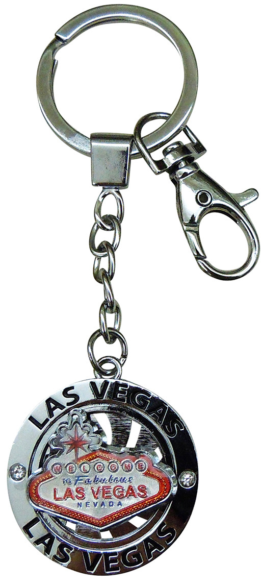 Spinning Keyring with Las Vegas Welcome Sign - White Finish