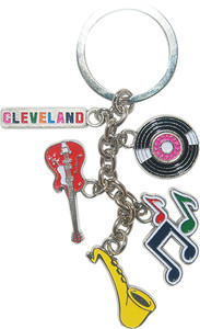 Cleveland Dangle Keychain with Guitar, Record, and Musical Notes Design