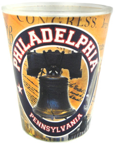 Philadelphia Yellow Shot Glass Featuring Liberty Bell Design Philadelphia Yellow Shot Glass Featuring Liberty Bell Design