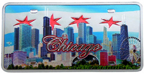 Chicago Flag and Skyline Foil Magnet License Plate Chicago Flag and Skyline Foil Magnet License Plate