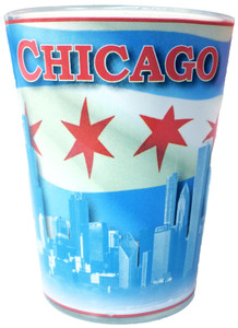 Chicago Shotglass with Blue Flag Design and Red Accents Chicago Shotglass with Blue Flag Design and Red Accents