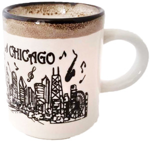 Chicago Mini Cup with White and Black Skyline and Music Drip Design Chicago Mini Cup with White and Black Skyline and Music Drip Design