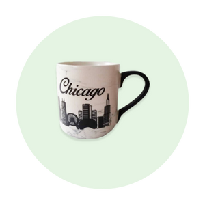 Chic and Stylish 15oz Chicago Marble Cup with Collage Design and Black Handle Chic and Stylish 15oz Chicago Marble Cup with Collage Design and Black Handle