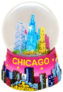 Chicago Skyline 65mm Waterball with Pink Design