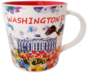 Washington DC 16oz Cup White with Water Color Red Interior Washington DC 16oz Cup White with Water Color Red Interior