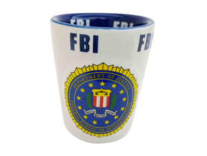 Embossed Navy Inside Ceramic Shotglass FBI White Outside Embossed Navy Inside Ceramic Shotglass FBI White Outside