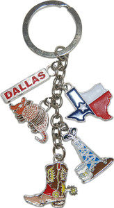 Texas-themed Dallas Dangle Keychain with Oil Well, Boot, Armadillo, and Tag Texas-themed Dallas Dangle Keychain with Oil Well, Boot, Armadillo, and Tag