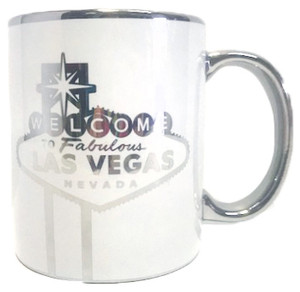 Las Vegas 11oz White Cup with Silver Welcome Sign Las Vegas 11oz White Cup with Silver Welcome Sign