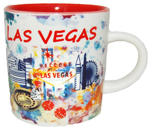 Las Vegas 16oz White Mug with Watercolor Design and Red Interior