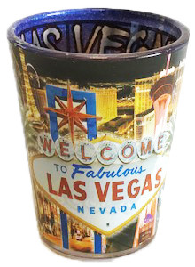 Las Vegas Shotglass Black Collage - Outside Blue Inside