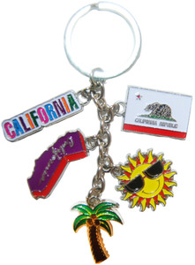 California Palm Tree Dangle Keychain with Sun, State Flag, Star Shape, and Tag