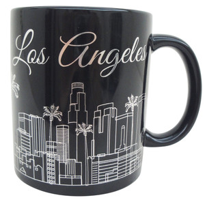 Los Angeles 11oz Black Mug with Silver Accents and Elegant Lines