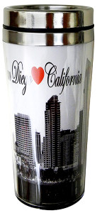 Steel San Diego Travel Mug B&W with Red Heart Skyline Design Steel San Diego Travel Mug B&W with Red Heart Skyline Design