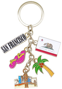 San Francisco 5-Dangle Keyring with Flag, Palm, Bridge, and Tag Charms San Francisco 5-Dangle Keyring with Flag, Palm, Bridge, and Tag Charms