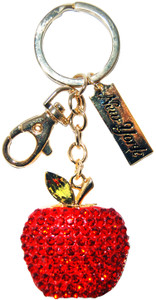 Red Apple Shaped Keyring with Gold Diamonds and NY Tag